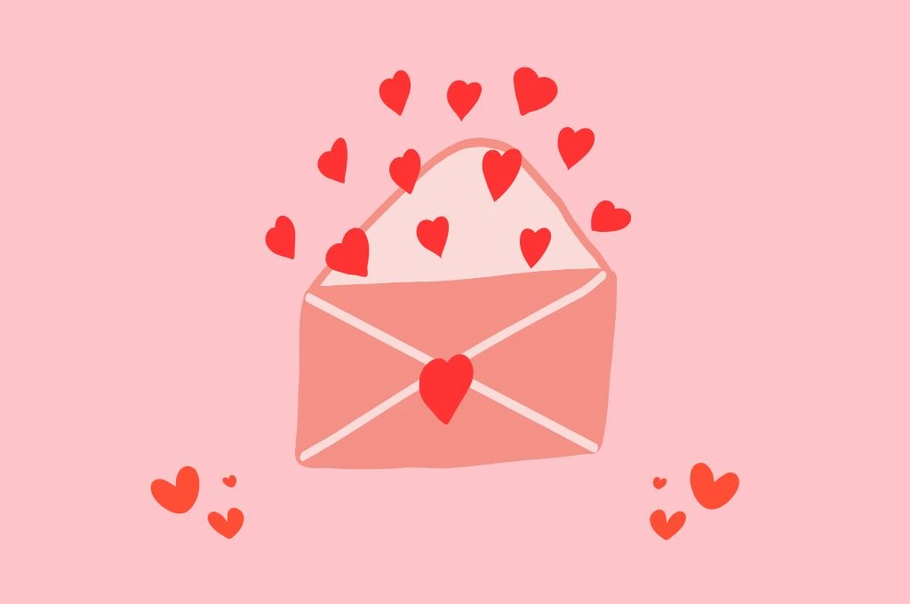 An open envelope with red hearts floating around it. - nonprofit humour