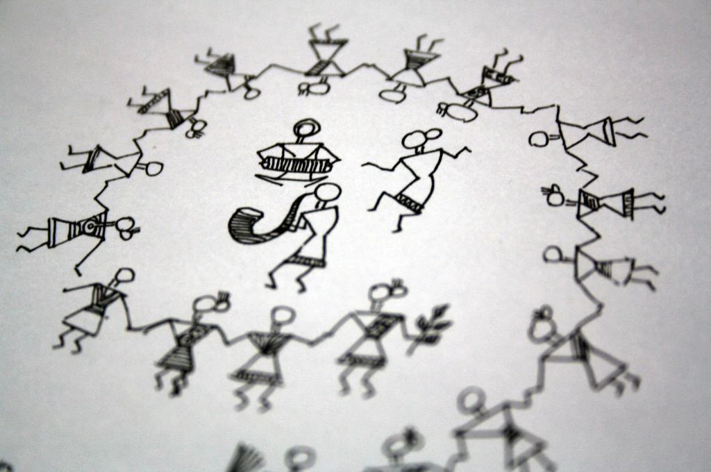 Warli art of people in a circle_universal design