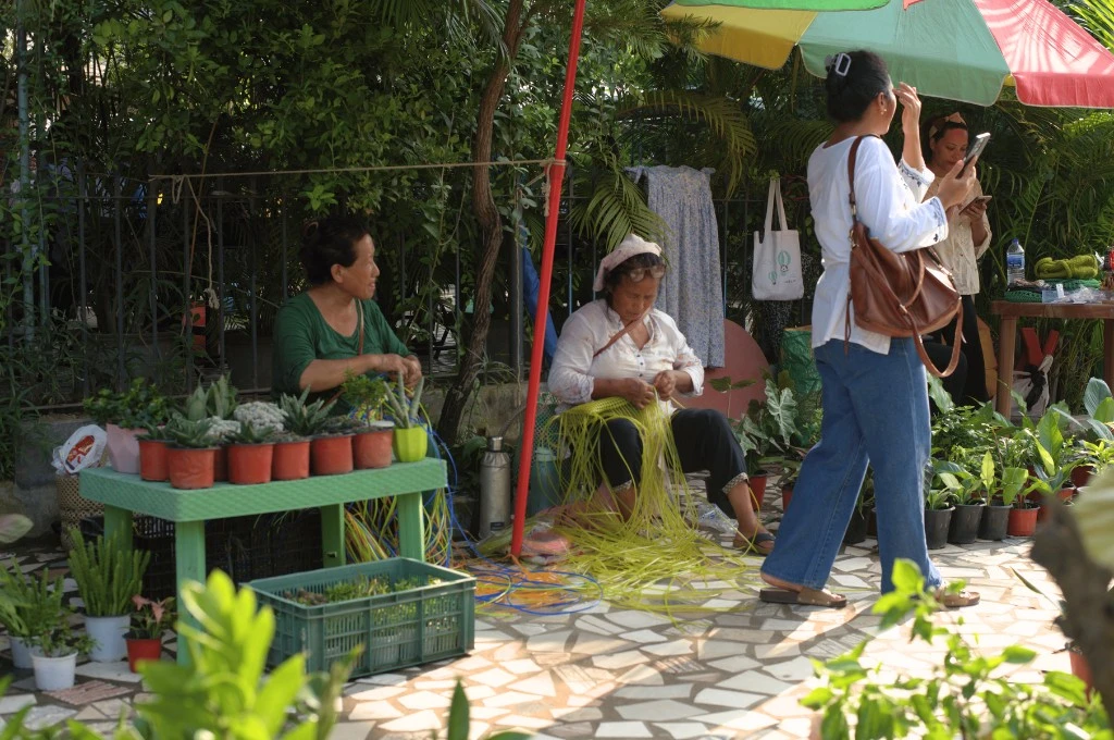 female vendors selling potted plants on the roadside in dimapur, nagaland--climate adaptation