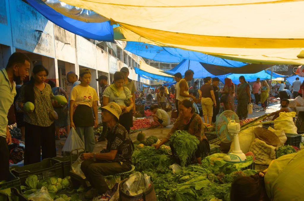 a crowded vegetable market in dimapur, nagaland--climate adaptation