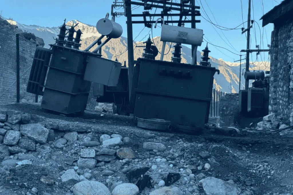 a micro-hydel project in ladakh's kargil district; the water source has dried up and the rocky bed is visible--hydropower