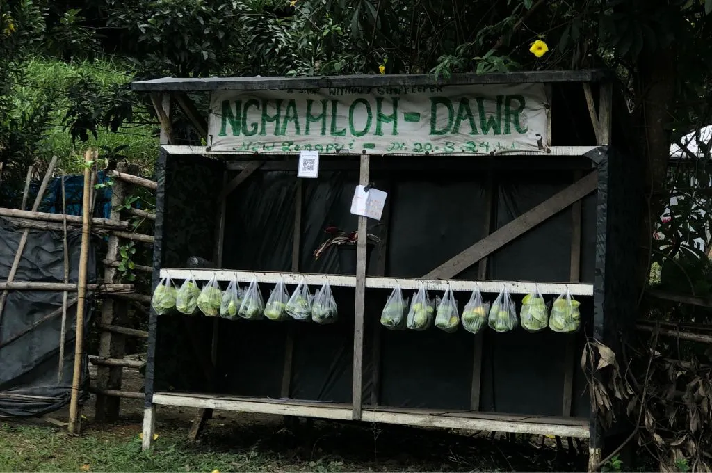 an unmanned vegetable shop on the roadside in New Lengpui in Mizoram's Mamit district--unmanned shop