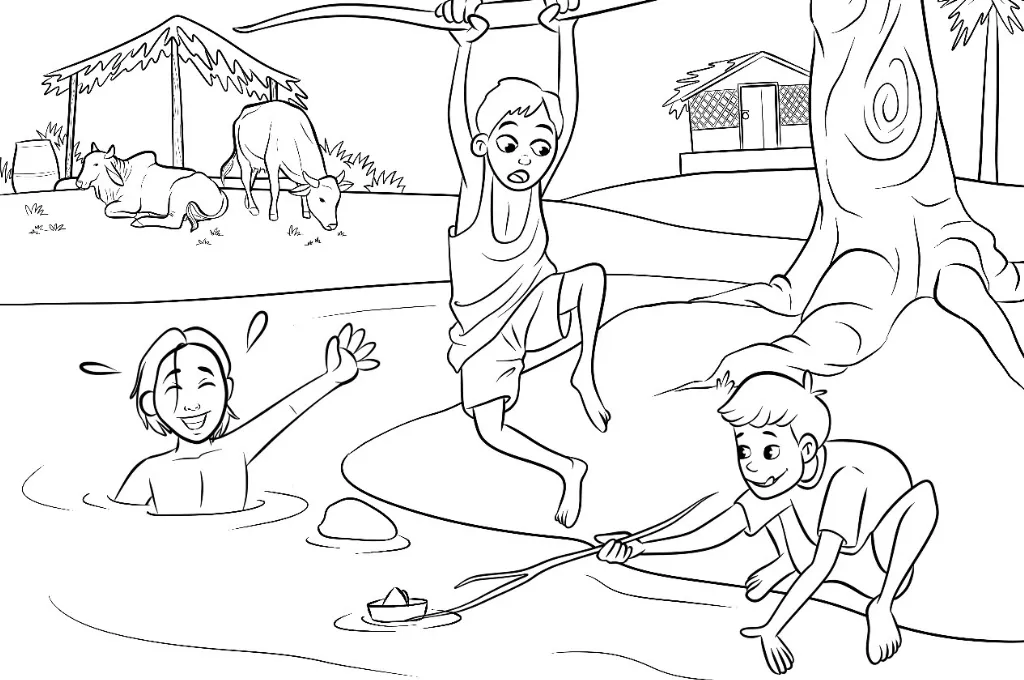 a drawing of children playing--social-emotional learning