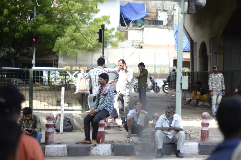 daily-wage labourers waiting at a labour chowk--Delhi labour chowks