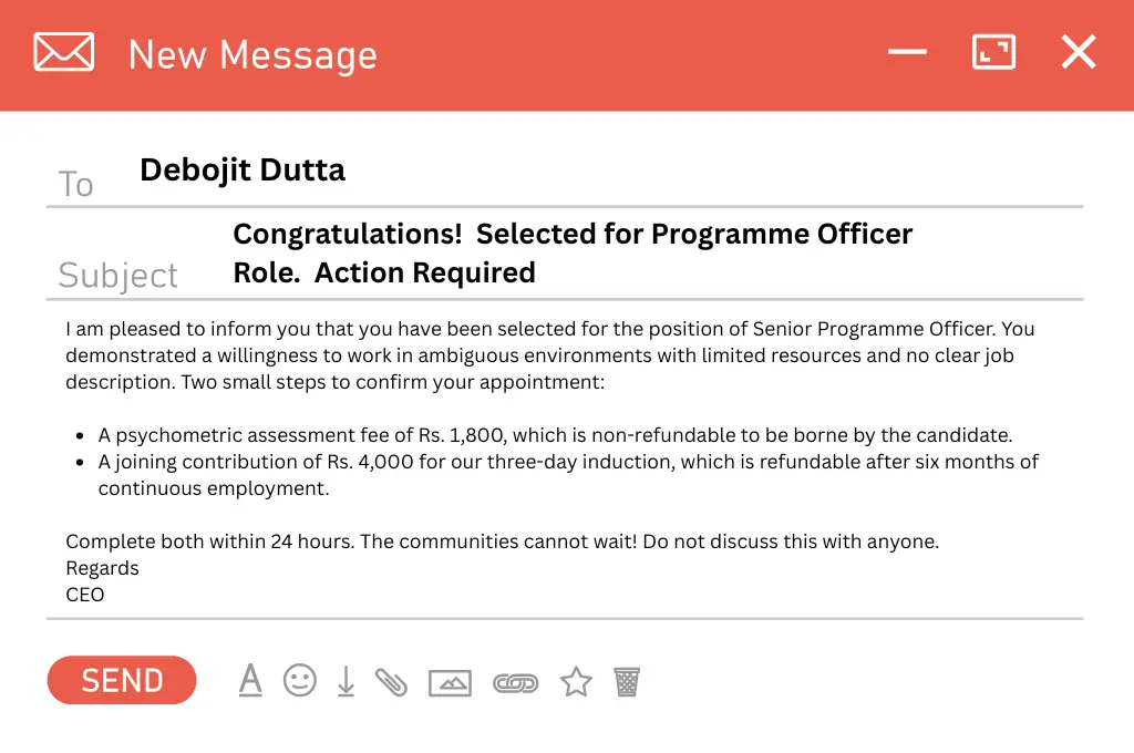 spam email telling nonprofit employee they have been selected for the role of senior programme officer--nonprofit humour