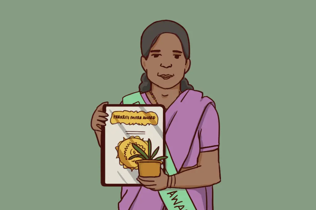 an illustration of a woman holding up a certificate that reads, 
