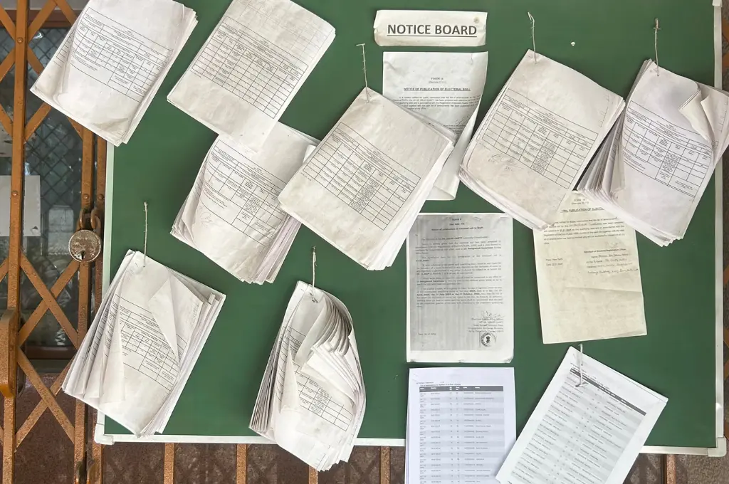 notices pinned to a green notice board--urban villages