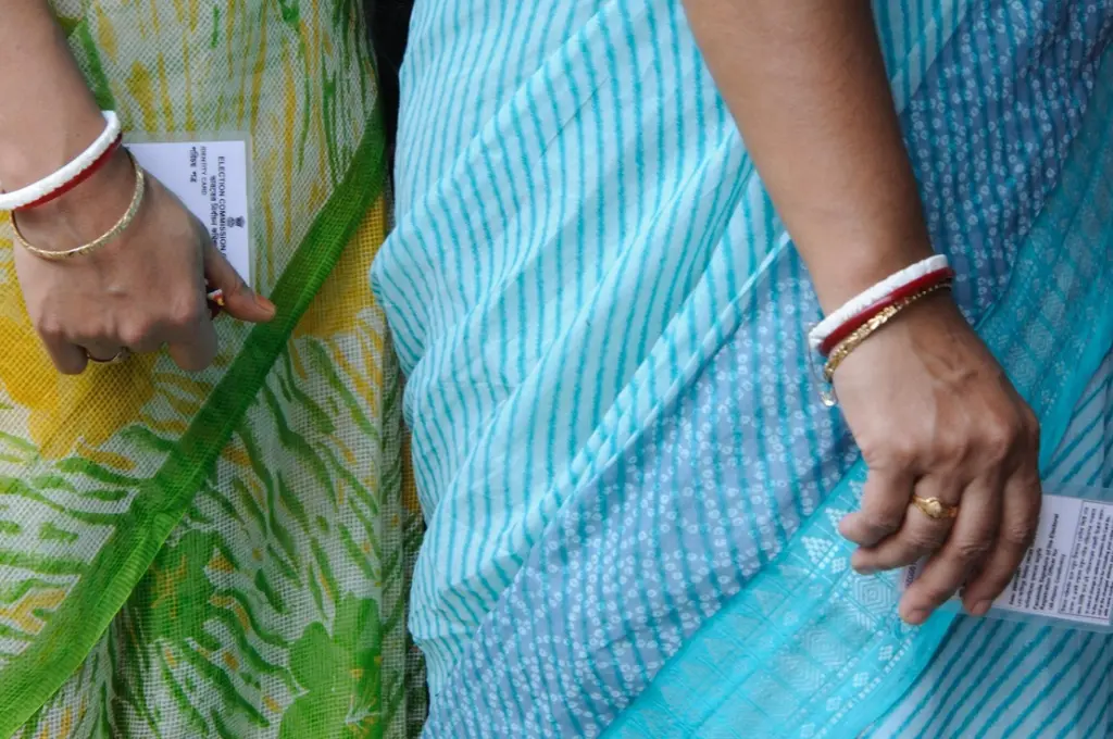 close-up shot of two women's hands holding voter ID cards--SIR